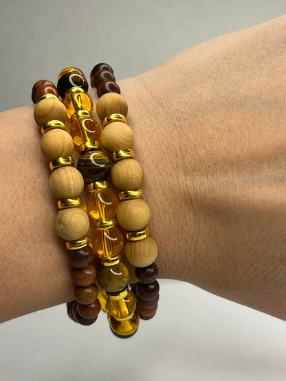 Yellow Tiger eye and yellow Crystal and golden steel