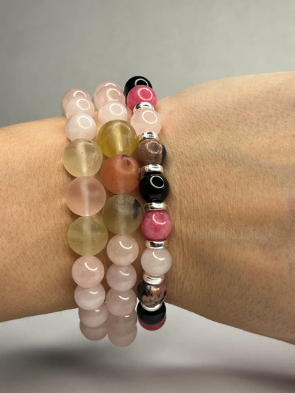 Pink Crystal, Amethyst, Rose Quartz, and Matte Watermelon Rind