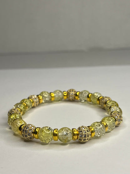 Quartz Crystal, Citrine, Rhinestone-studded natural beads, and Golden Stainless Steel