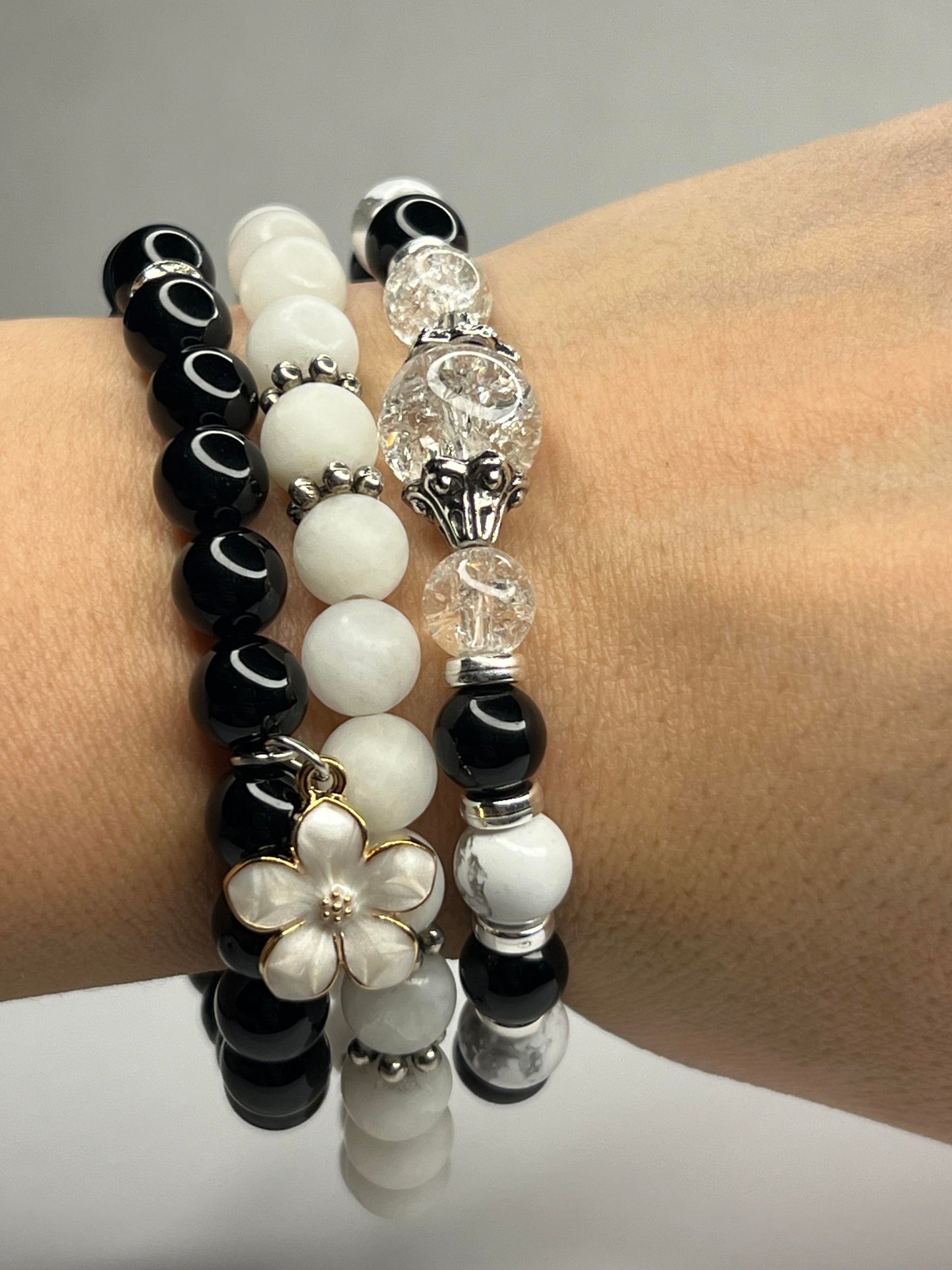 Howlite with Pure Crystals, Black Onyx and Steel