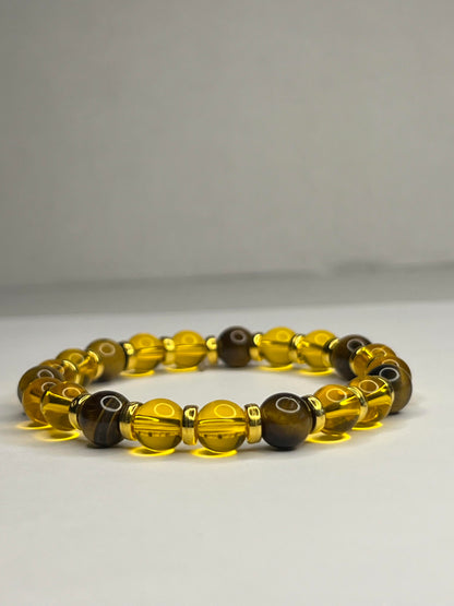 Yellow Tiger eye and yellow Crystal and golden steel