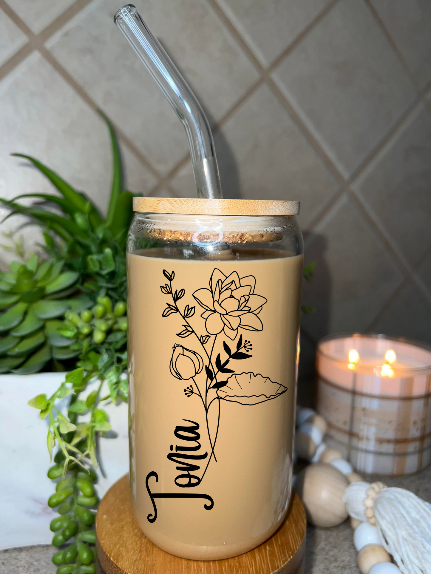 Unfrosted July Flower Glass tumbler