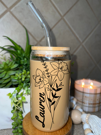 Unfrosted March Flower Glass tumbler